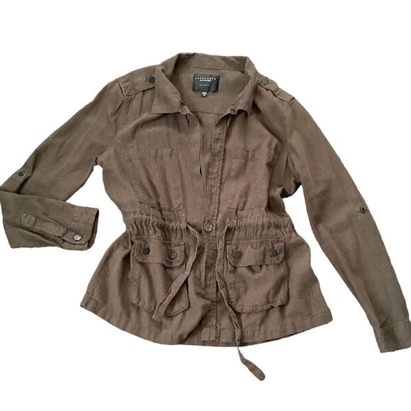 Sanctuary Clothing Dark Olive Green Linen Blend Jacket Sz M 85M - Picture 2 of 9